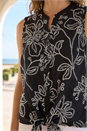 Black Floral Puff Print Tie Blouse, Image 4 of 4