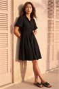 Black Belted Puff Sleeve Dress, Image 1 of 4