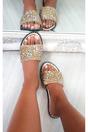 Gold iKrush Gold Sofie Embellished Slip On Sandals, Image 3 of 8