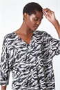 Silver Animal Print Button Detail V-Neck Top, Image 4 of 5