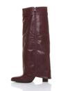 Burgundy AJVANI Burgundy High Block Heel Pointed Toe Fold Over Knee Boots, Image 3 of 4