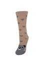 Beige 1 Pack Ladies Fluffy Animal Pattern Slipper Socks with Grips, Image 1 of 3
