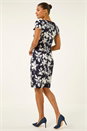 Navy  Floral Gathered Shift Dress, Image 2 of 4