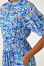 Blue Abstract Print Lace Trim Midi Dress, Image 5 of 5