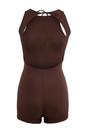 Brown High Neck Sleeveless Fitted Swim Playsuit, Image 2 of 3