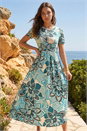 Blue Petite Floral Midi Dress, Image 2 of 4