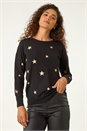 Black Star Glitter Print Knit Jumper, Image 7 of 7