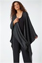 Black One Size Metallic Knit Fringe Cape, Image 1 of 5