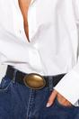 Black WOVCOR Black Oval Buckle Faux Leather Belt, Image 2 of 3