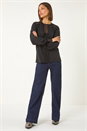 Black Lace Trim Detail Stretch Top, Image 2 of 5