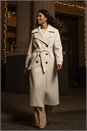 Cream Textured Premium Belted Smart Coat, Image 1 of 9