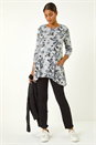 Grey Floral Print Pocket Detail Tunic Stretch Top, Image 1 of 5
