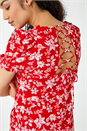 Red Floral Print Lace Back Midi Dress, Image 5 of 5