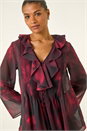 Red Printed Frill Front Blouse, Image 1 of 5