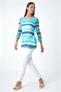 Blue Lace Trim Stripe Mesh Overlay Top, Image 2 of 5
