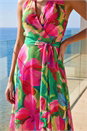 Cerise Floral Print Halter Neck Maxi Dress, Image 4 of 4