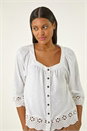 Ivory  Cotton Broderie Hem Blouse, Image 4 of 5