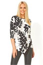Neutral Leaf Print Ruched Waist Top, Image 1 of 5