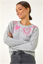 Grey Heart Detail Knit Jumper, Image 1 of 6