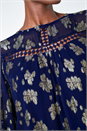 Midnight Blue Metallic Floral Print Ladder Lace Top, Image 1 of 5