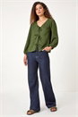 KHAKI Tie Front Woven Top, Image 2 of 5