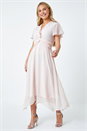 Light Pink Petite Textured Spot Twist Front Midi Dress, Image 1 of 5