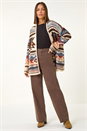 Brown Boucle Tribal Pattern Cardigan, Image 2 of 5