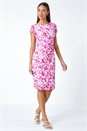 Ivory  Floral Lace Gathered Stretch Bodycon Dress, Image 2 of 5