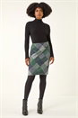 Green Check Print Pocket Stretch A line Skirt, Image 3 of 5