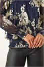 Gold Foil Floral Print Plisse Shirred Top, Image 5 of 5