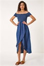 Denim Bardot Shirred Maxi Dress, Image 4 of 5