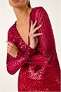 Red Starburst Sequin Stretch Bodycon Maxi Dress , Image 6 of 7