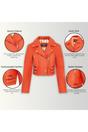 Orange Cropped Brando Leather Biker Jacket, Image 3 of 7