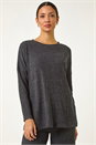 Charcoal Relaxed Ribbed Side Split Top, Image 1 of 5