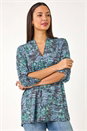 Blue V-Neck Pleat Front Jersey Top, Image 1 of 5