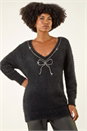 Black Fluffy Sparkly Bow Knit Jumper , Image 1 of 5