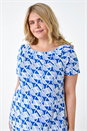 Blue Curve Geometric Print Stretch Tunic Top, Image 4 of 5