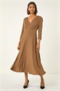 Taupe Textured Wrap Midi Dress, Image 1 of 5