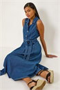 Denim Denim Button Down Midi Dress, Image 1 of 5