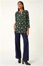 Green Floral Puff Print Stretch Shirt, Image 2 of 5