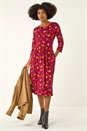 Rust Floral Print Pocket Detail Midi Dress, Image 2 of 5