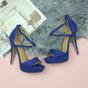 Royal Blue High Heel Crossed Straps Platform Sandals, Image 4 of 6