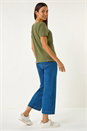 KHAKI Lace Neck Trim Stretch Top, Image 3 of 5