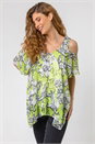 Lime Linear Floral Print Cold Shoulder Top, Image 4 of 4