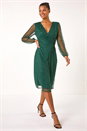 Green Sequin V-Neck Wrap Dress, Image 2 of 6
