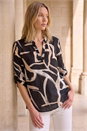 Black Abstract Print V-Neck Top, Image 2 of 4