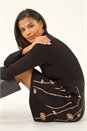 Black Ribbed Knit Floral Stretch Dress, Image 1 of 5