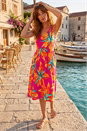 Fuchsia Floral Print Shirred Back Midi Dress, Image 3 of 4