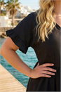 Black Curve Cotton V-Neck Frill Dress, Image 4 of 4