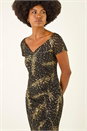 Black Foil Print Lace Ruched Dress, Image 4 of 5
